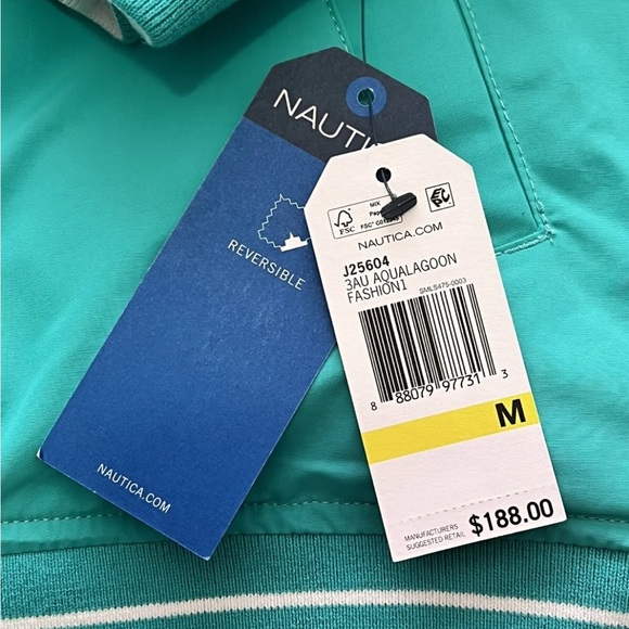 Nautica Reversible Jacket Ocean Racing Series Men’s Medium White Green Teal $188 - Picture 3 of 15